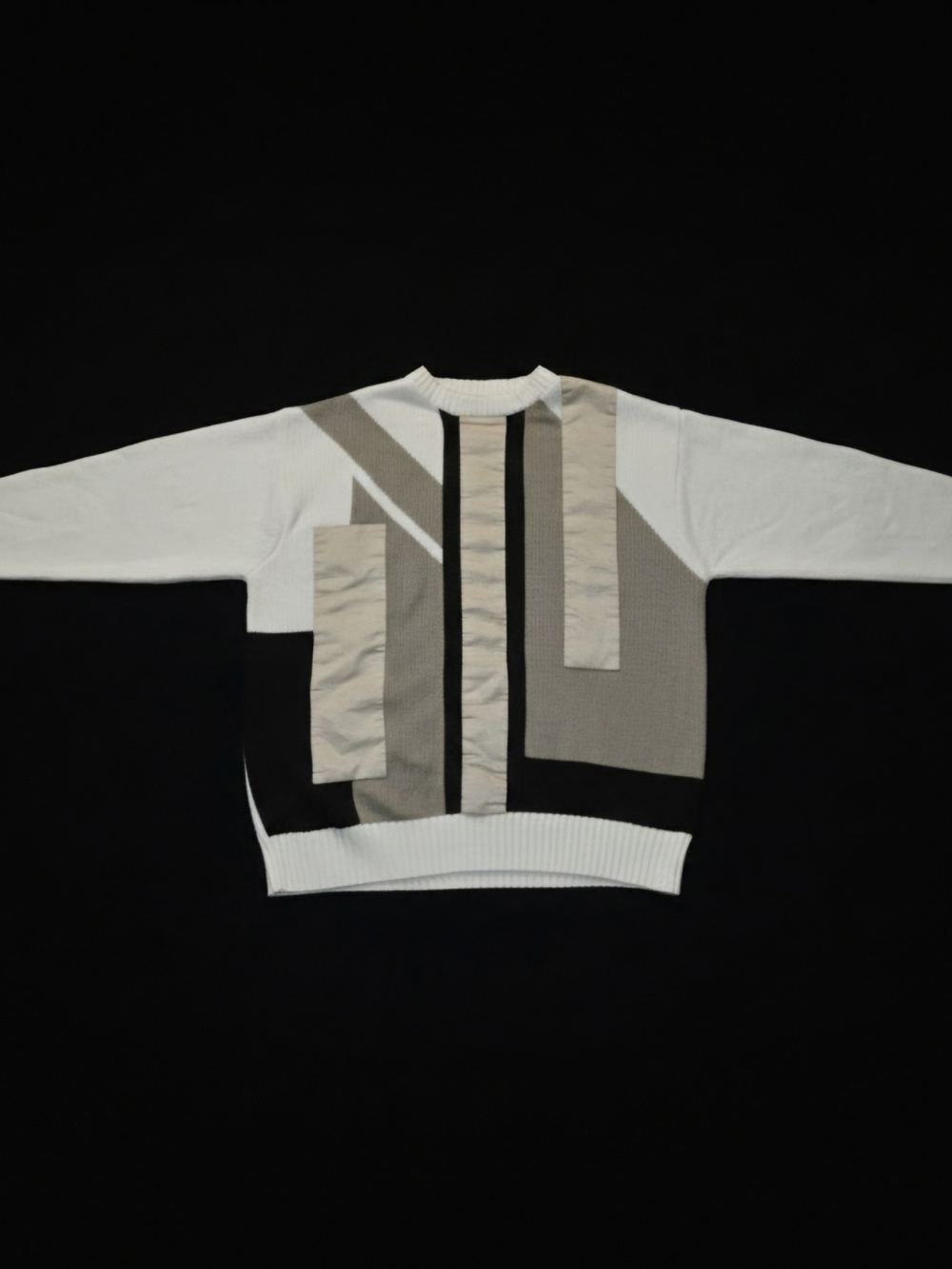 Jordan Craig White, Black & Beige Suede Geometric Pattern Crewneck Sweater